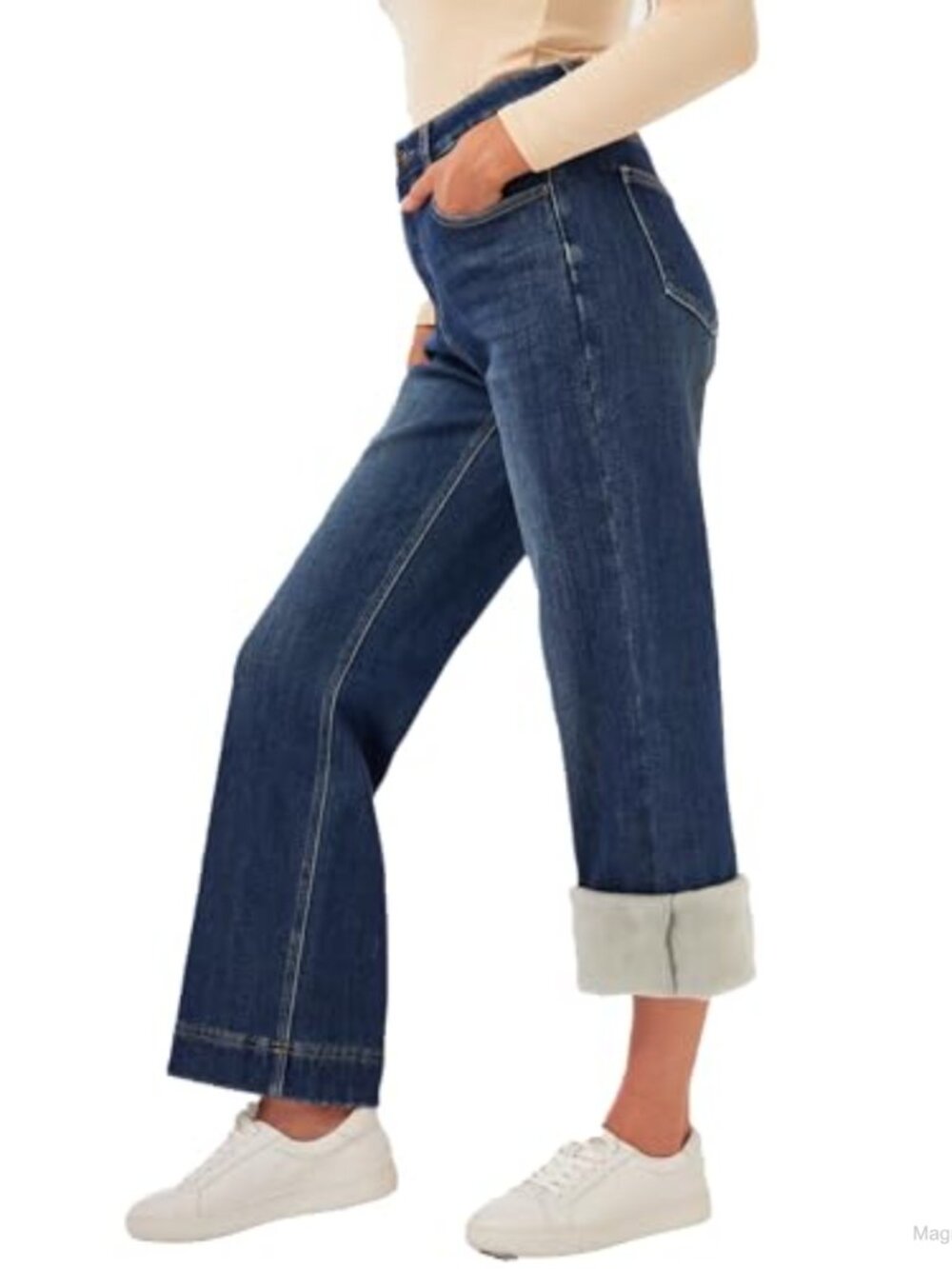 Fleece Lined Jeans Women's Wide Leg Baggy Denim Pants Thermal Winter Jeans - Picture 2 of 3